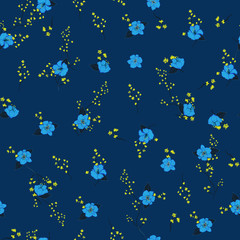 Blossom  fresh blue Floral pattern in the blooming botanical  Motifs scattered random. Seamless vector texture. For fashion fabric and all prints