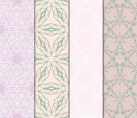 Set Of Creative Geometric Pattern. Seamless Vector Illustration. Pink, Purple Color. For Wallpaper, Invitation