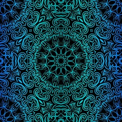 Decorative Colorful Ornament With Round Mandala Decoration. Symmetric Seamless Pattern . For Print Bandanna, Shawl, Tablecloth, Fabric Fashion, Scarf, Design