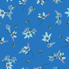 Bright summer Blossom  Floral pattern in the blooming botanical  Motifs scattered random. Seamless vector texture. For fashion prints.