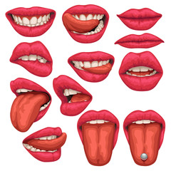 woman mouth set isolated