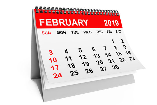 Calendar February 2019. 3d rendering