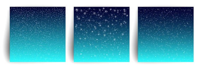 Snow background. Set of Christmas Greeting card design template for flyer, banner, invitation, congratulation. Christmas background with snowflakes. Vector illustration.