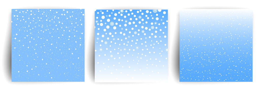 Snow background. Set of Christmas Greeting card design template for flyer, banner, invitation, congratulation. Christmas background with snowflakes. Vector illustration.