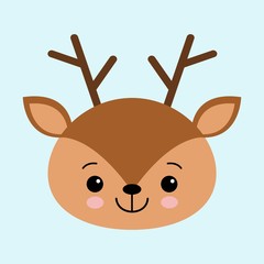 Illustration of a head of a cute deer on a blue background. cartoon character