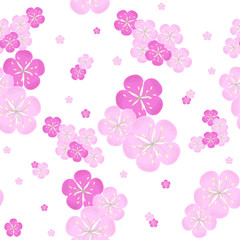 Seamless sakura flowers background, pink blooming on white, design element stock vector illustration for web, for print, for textile, for fabric print