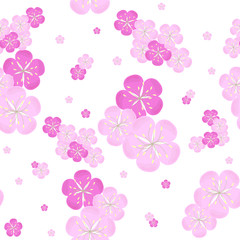 Fototapeta premium Seamless sakura flowers background, pink blooming on white, design element stock vector illustration for web, for print, for textile, for fabric print