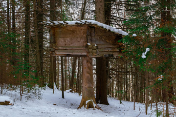 traditional barn on a pole of indigenous peoples of the Urals and Siberia
