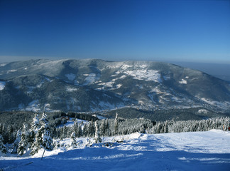 view to Szczyrk from the Skrzyczne Mountain, Slaski Beskid Mountains, Silesia Region, Poland