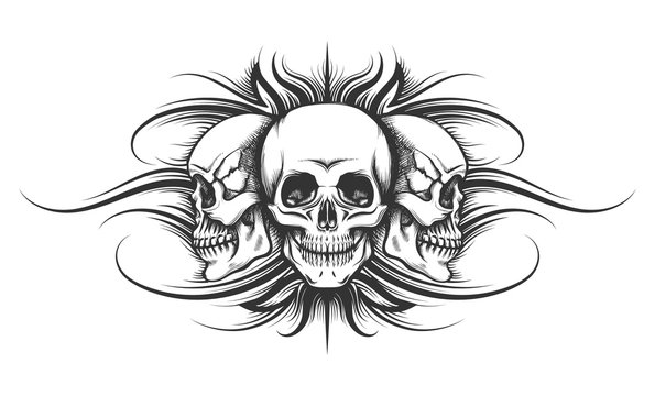 Three Skulls Tattoo Illustration