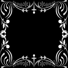 Floral of frame border. Design corner swirl white on black isolated background. Design print for illustrations, frame picture, mirror, artwork.