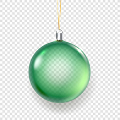 Shining glass green christmas bauble vector illustration isolated on transparent background