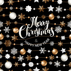 Fototapeta na wymiar Merry Christmas greeting card with shining objects. Vector illustration