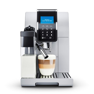 Modern automatic coffee machine.  Front view.