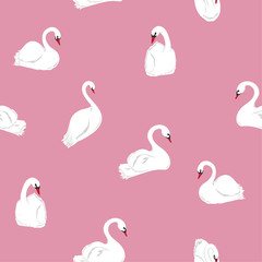 Minimal hand drawn Seamless pattern of swans in the lake. Vector illustration.For fashion fabric and all prints