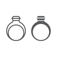 Ring line and glyph icon, jewelry and accessory, jewel sign, vector graphics, a linear pattern on a white background.