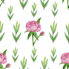 pattern with peony and leafs