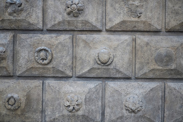 Bologna, Italy - December 18, 2018 : Decorated tiles in Bologna