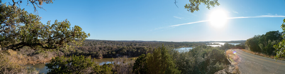Panoramic View of the Texas Hill Country with Sun Starting to Set