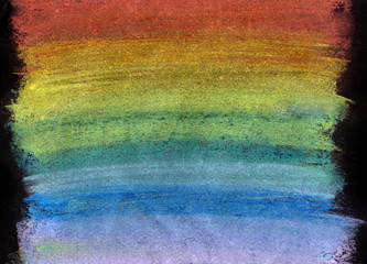 Colorful rainbow chalk pastel background / soft pastel. Handdrawn rainbow gradient, rough texture. © Katerina Schneider
