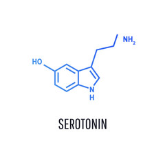 Serotonin hormone structural chemical formula isolated on white background.  Vector icon.