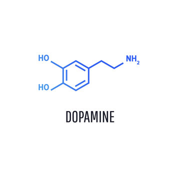 Dopamine molecular chemical formula  isolated on white background. Vector icon.