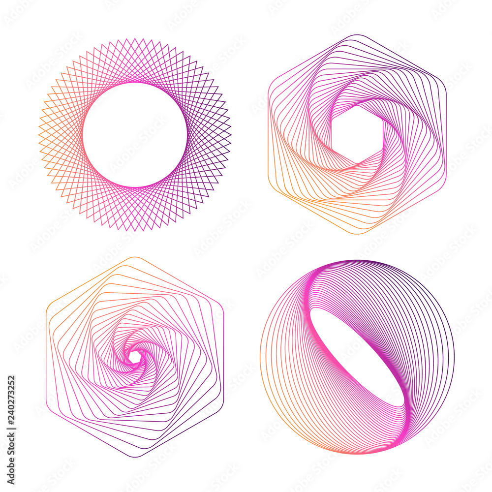 Aufkleber abstract dynamic geometric shapes collection. colorful linear waves design. vector template.