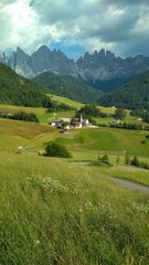 Majestic landscape of Antorno lake with famous Dolomites mountain peak of Tre Cime di Lavaredo in background in Eastern Dolomites, Italy Europe. Stunning nature scenery and scenic travel destination.