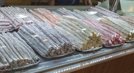 Tasty eastern sweets in the Turkish market