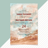 wedding invitation with abstract country landscape watercolor background