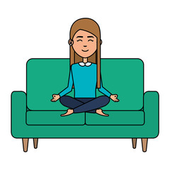 elegant businesswoman with lotus pose in the sofa