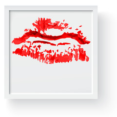 Lipstick kiss print. Female sexy red lips. Sexy lips makeup, kiss mouth, modern frame and place for text