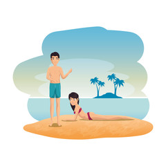 Obraz na płótnie Canvas lovers couple on the beach seascape scene
