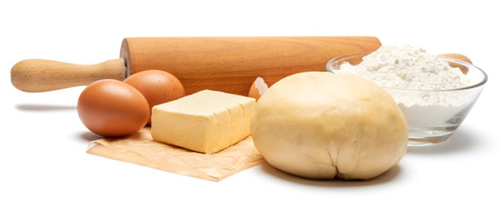 unrolled and unbaked Shortcrust pastry dough recipe on white background