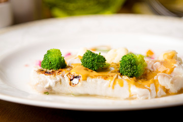 steamed fish fillet with broccoli and cauliflower and cauliflower