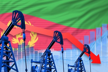 lowering, falling graph on Eritrea flag background - industrial illustration of Eritrea oil industry or market concept. 3D Illustration