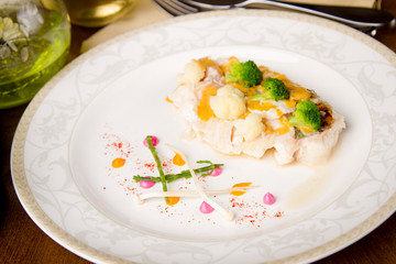 steamed fish fillet with broccoli and cauliflower and cauliflower
