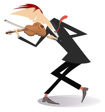 Violinist man illustration. Violinist man is playing music with inspiration isolated on white
