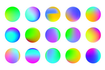 Set of round Vector Gradient. Multicolor Sphere. Modern abstract background texture. Template for design. Isolated  objects.