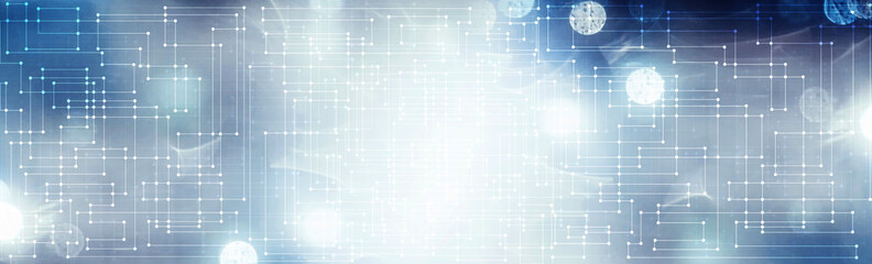 Obraz premium Line and dot pattern and bokeh background. Technology concept.