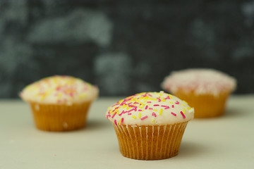 Some mini muffin, cupcakes dessert, isolated. Copy space.