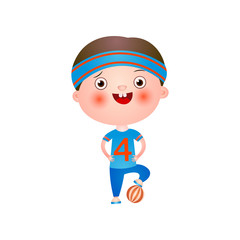 Funny cute little boy with funny haircut spends his free time having fun and playing.