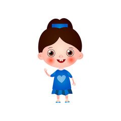 Funny cute little girl with funny haircut spends his free time having fun and playing.