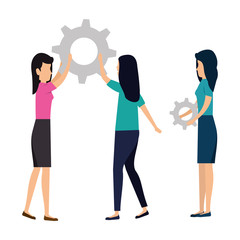 Obraz premium group of businesswomen lifting gears