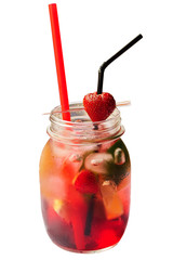 Homemade lemonade with strawberry isolated on a white background - Image