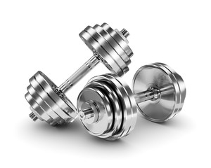 Metal sport dumbbells isolated on white background 3d