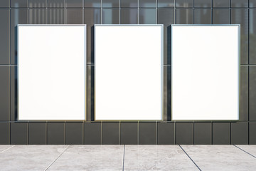 Blank banners on tile background