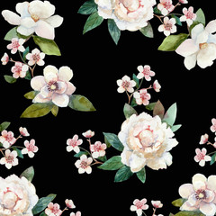 Obraz na płótnie Canvas Pattern with watercolor white flowers