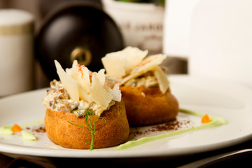 profiters with mushrooms and parmesan
