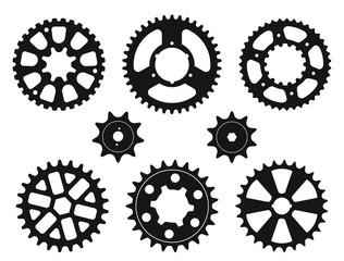 Silhouettes of the gear wheels, vector icons set
